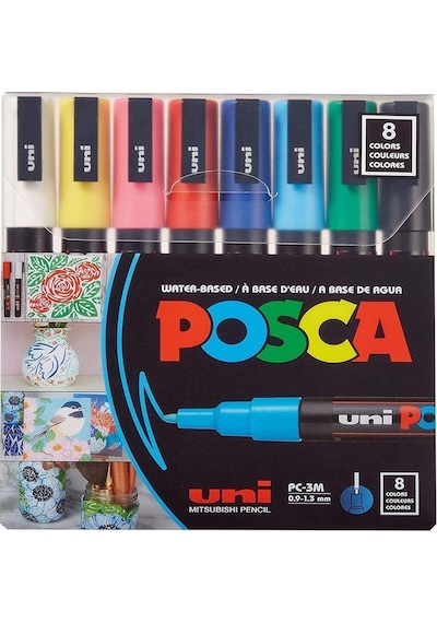 Uni-ball Posca Pc-3m Su Bazlı Boyama Markörü 8'li Ana Renkler 0.9 - 1.3 MM