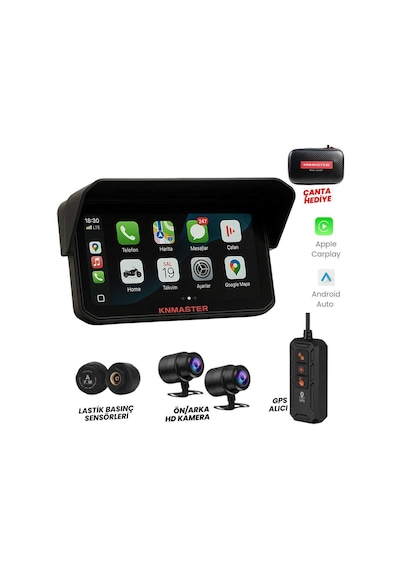 Knmaster Motoplay 2000 Pro 6.25 2k Çift Kameralı Kablosuz Carplay