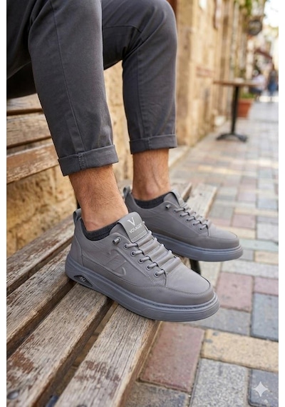 Pepita E327 Rahat Hafif Keten Lastik Bağcıklı Günlük Sneaker Erkek Spor Ayakkabı Gri