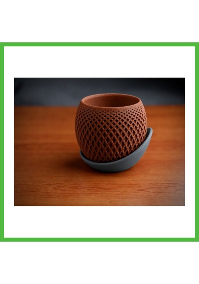 Vaveni 3d Baskı Küre Saksı - Kafes Dokulu İki Parçalı Dekoratif Saksı - Kahverengi-gri Arz 89353245