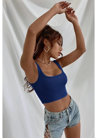 Kapsulavm Kadın Lacivert Kalın Askılı Crop Top Büstiyer