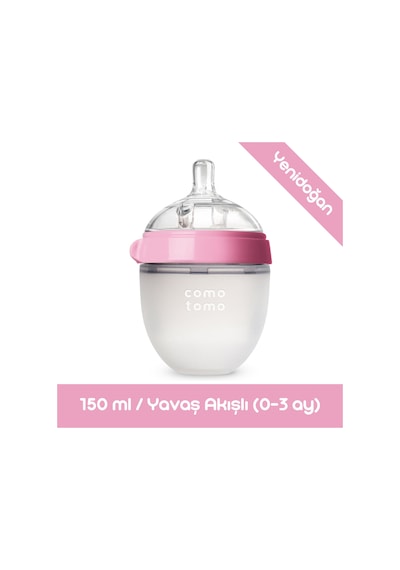 Comotomo Antikolik Yavaş Akışlı Pembe Silikon Biberon 150 ML