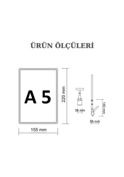 2 Adet Siyah Beyaz A5 Mandallı Sepet Etiketi Çerçeveli Etiketlik Siyah - Beyaz
