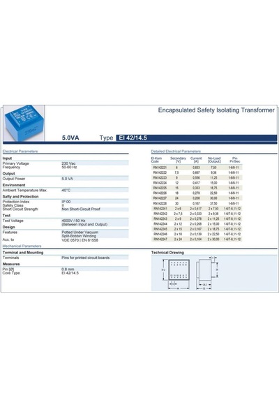 Trafo El-kom 5va 2x6v Mavi Rn142241 2x417 Ma