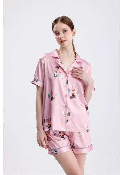 Laperissa Luna Desenli Saten Şortlu Pijama Takımı Pembe