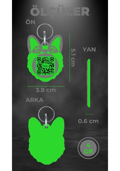 Petjoo 15.T.Teg Yeşil-Gri Qr'lı Köpek Künyesi