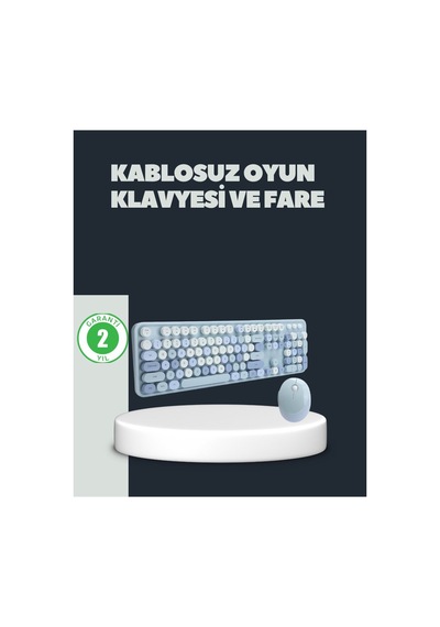 Retro Daktilo Stilli Kablosuz Klavye Mouse Seti Sessiz Ve Şık - Hs08371023-1952 Renkli