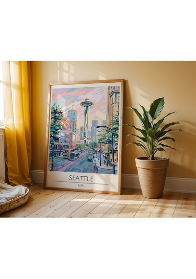 Seattle Usa Ahşap Çerçeveli Dekoratif Duvar Tablosu