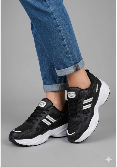 Mcdark Kadın Siyah Beyaz Sararmaz Taban Sneaker Ayakkabı