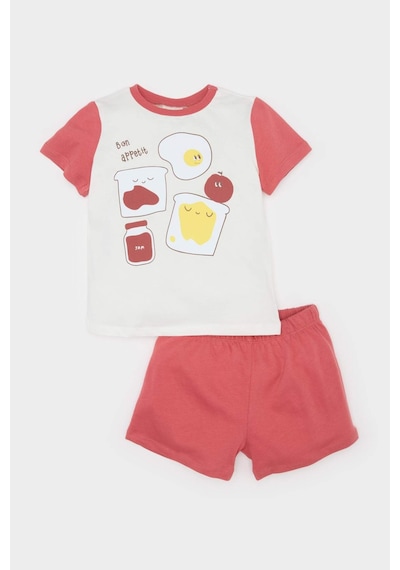 DeFacto Erkek Bebek Pijama Takımı Baskılı Kısa Kollu Penye Üst Beli Lastikli Şort E4777A525SMOG368 Turuncu