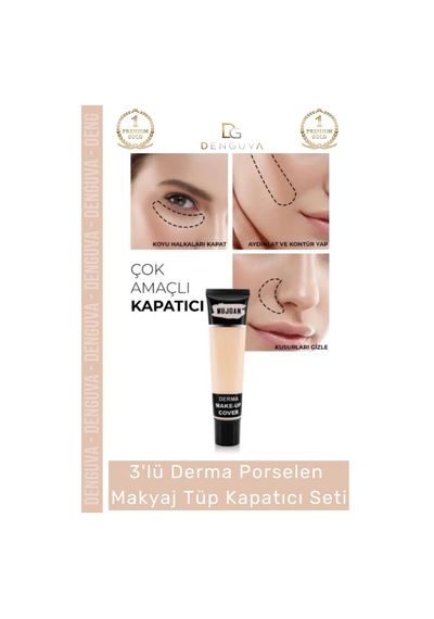 Makyaj Mat Bitişli Aydınlatıcı Kontür Etkili 3'lü Derma Porselen Makyaj Tüp Kapatıcı Seti Çok Renkli