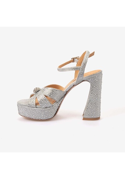 Hawen Angels Kadın Saten 12,5 Cm Platform Topuklu Taşlı Gece & Abiye Ayakkabı 380-75 Gümüş