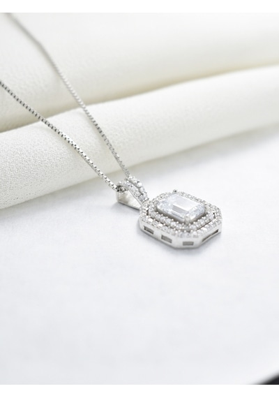 Brezza Lusso Jewelry Pırlanta Model Baget Taşlı Attractive Gümüş Kadın Kolye Gümüş 45 Cm 45 Cm