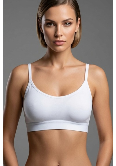 Mataş Kadın İnce İp Askılı Pedli Pamuklu Büstiyer Crop Bralette Beyaz