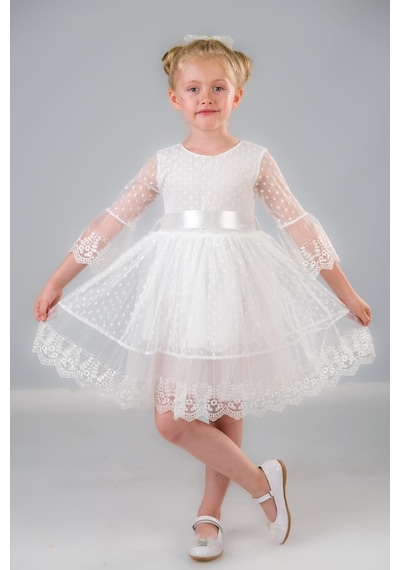 Mnk Baby & Kids Dream Luxury Dantel Kız Çocuk Elbise Mnk0327 Beyaz