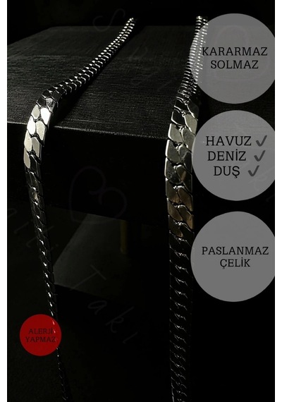 Snake Zincir Model Çelik Zincir Kolye Bileklik Seti Vega Serisi Silver