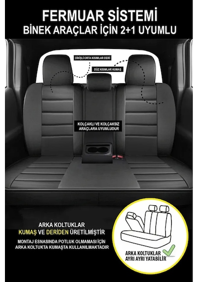 Ford Focus Titanium 1.0 Ecoboost 125 4 Kapı A/t 2019 Uyumlu Jet Deri Siyah Oto Kılıfı Tam Set
