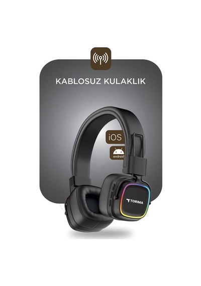 Özel Üretim Bluetooth Kulaklık Rgb Işıklı Hd12 Siyah Estetik Müzik Yumuşak