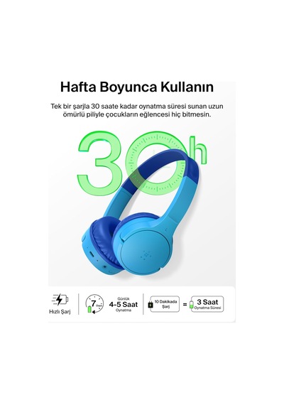 Soundform Mini Çocuk Kablosuz Kulaklık Mavi Dahili Mikrofon, 30 Saat Çalma, Eğlenceli Çıkartmalar, İphone, İpad Ve Galaxy Uyumlu