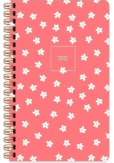 Sert Kapak Düz Spiralli Çiçek Defter Minik Papatya 13x21 Pembe