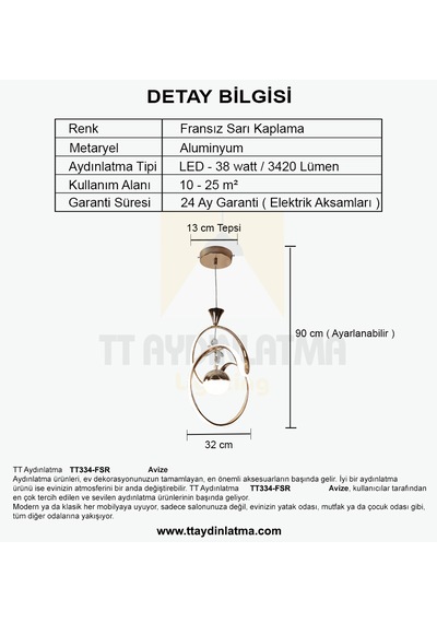 Tt334-tpl-fsr Tt Ayd. Badem Fransız Sarı Kaplama 3 Renk Işık Led Rosegold