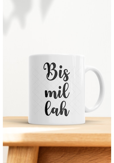 Bismillah Baskılı Kupa Bardak Beyaz