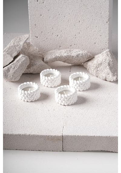 4 Lü Tealight Hasır Mumluk Ev Dekorasyonu Beyaz