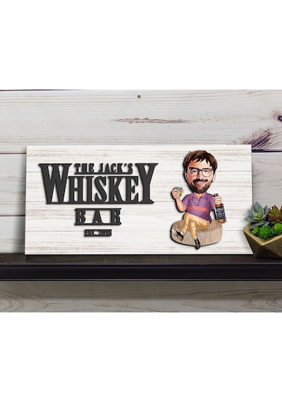 Bk Gift Kişiye Özel Karikatürlü Kabartma Tasarım Antik Beyaz Ahşap Bar Tabelası, Home Bar Tabela, Rustik Ev Dekorasyonu, Duvar Dekoru-5