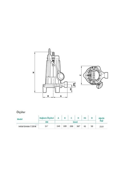 Wilo Grinder 7.20m Parçalayıcı Bıçaklı Foseptik Dalgıç Pompa 22 Mss 7 M³/h 220 Volt