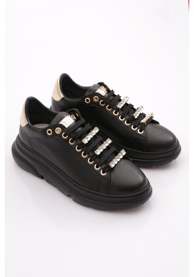 Dgn Es864 Kadin Kalin Kristal Taşli Sneakers Ayakkabi ES864-2007-R123499 Siyah