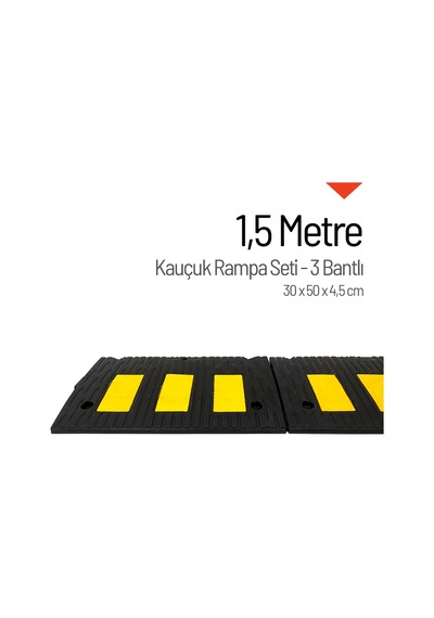 Kauçuk Rampa Set, Otopark Rampası, Kaldırım Rampası 30 X 50 X 4,5 Cm - 3 Bantlı - 1,5 Metre-3895