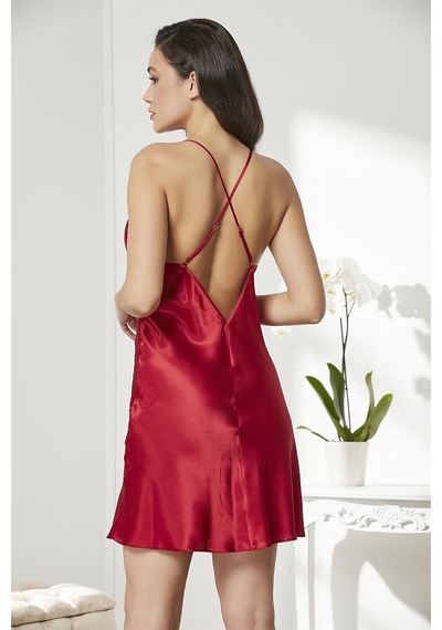 Pierre Cardin 4280 Kadın Saten Dantelli Gecelik Sabahlık Takım-bordo Bordo
