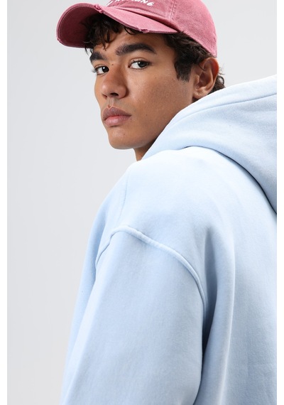 Vamos Oversize Baskılı Kapüşonlu Hoodie Bebe Mavi