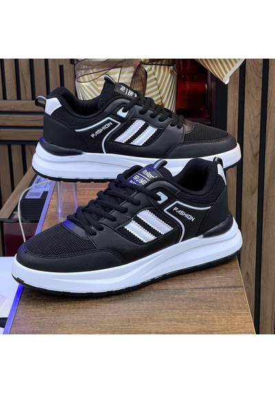Erkek Anorak Fuspetli Spor Ayakkabı - Siyah Beyaz-701 Siyah - Beyaz