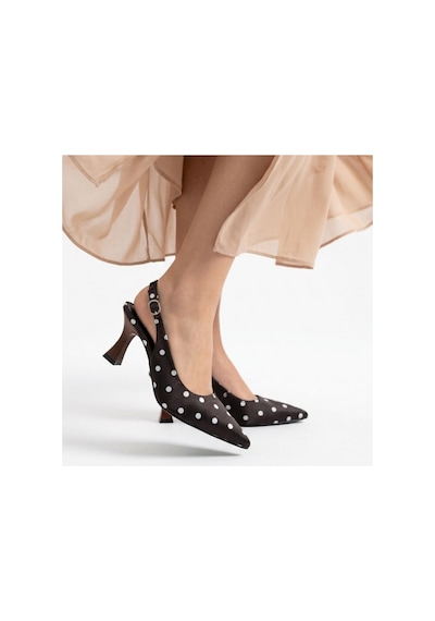 Mysshoes Urjay Kahverengi Saten Beyaz Detaylı Topuklu Ayakkabı Siyah-beyaz