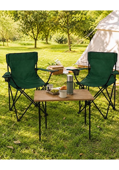 2 Sandalyeli Katlanır Kamp Masa Sandalye Seti 60x45 Cm 3 Parça Yeşil - Kahverengi