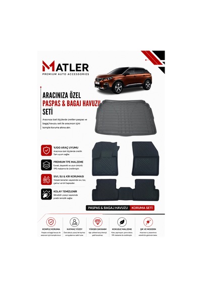 Peugeot 3008 2018 Model 4d Ekstra Havuzlu Paspas Ve Bagaj Havuzu Set