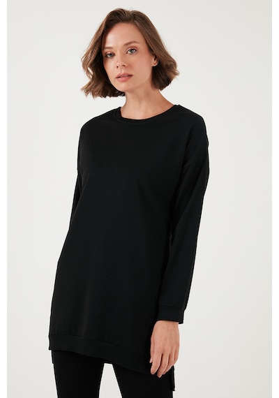 Lela Modest Pamuklu Bisiklet Yaka Oversize Fit Bayan Tunik 5864896 Siyah