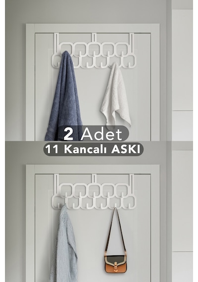 2 Adet 11 Kancalı Çok Amaçlı Kapı Arkası Askısı Pratik Askılık Kapı Askısı Tüm Kapılar İle Uyumlu Beyaz