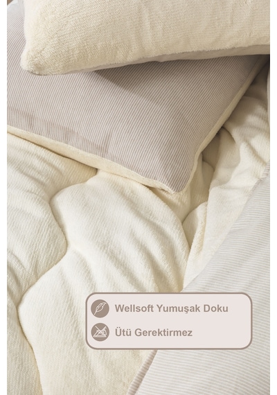 Elart Victor Comfort Uyku Seti Çift Kişilik Wellsoft 3 Parça 195x215 Cm Krem Krem