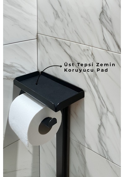 3'ü 1 Arada Banyo Seti Tuvalet Kağıtlık, Çöp Kovası Ve Tuvalet Fırça Takımı Mat Siyah