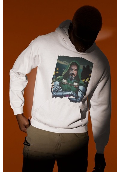 Sevbano 2026 Doctor Doomsday Baskılı Unisex Oversize Marvel Hoodie Beyaz