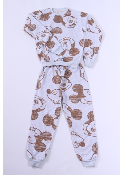 Hçm Erkek Çocuk Pijama Takımı Şardonlu Mickey Mouse Baskılı Ribanalı E27 Gri