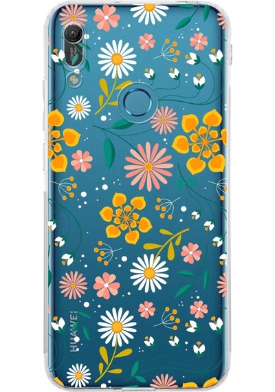 Huawei Y6 Pro 2019 Uyumlu Kamera Korumalı Kapak Çiçek Tasarımlı Şeffaf Kılıf Şeffaf