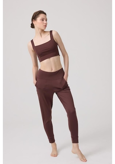 Cottonhill Kahverengi Kare Yaka Crop Top Büstiyer Kahverengi