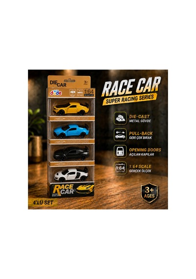 4'lü Die Cast Metal Spor Araba Seti Set 2 1:64 Ölçek - Açılır Kapı & Bagaj - Kutulu Koleksiyon Karışık Renk Ve Model