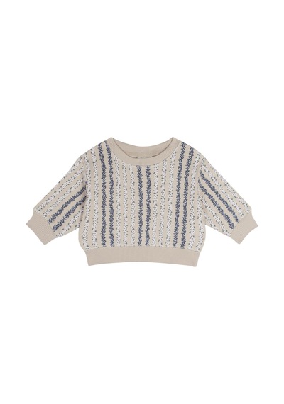 Antebies Organik Bej Dikey Çiçek Desenli Manşetli Kız Bebek Sweatshirt Eşofman Takımı Krem