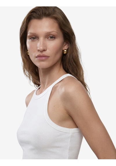 Koton Pamuklu Ribanalı Slim Fit Kolsuz Halter Yaka Crop Top Beyaz 6sak10424ek
