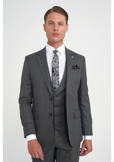 Efor Slim Fit Çift Yırtmaç Balıksırtı Desenli Yelekli Füme Takım Elbise Tk 923 Füme Efor Slim Fit Çift Yırtmaç Balıksırtı Desenli Yelekli Füme Takım Elbise Tk 923 Füme