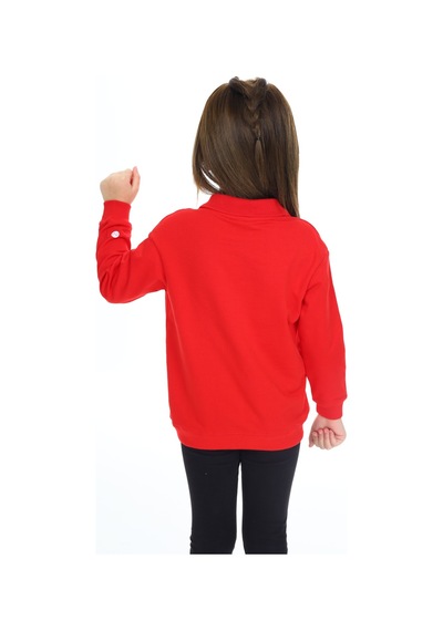 Kız Çocuk Regular Fit Polo Yaka Düşük Omuz Nakış Baskılı Sweatshirt - 2 İplik Kırmızı